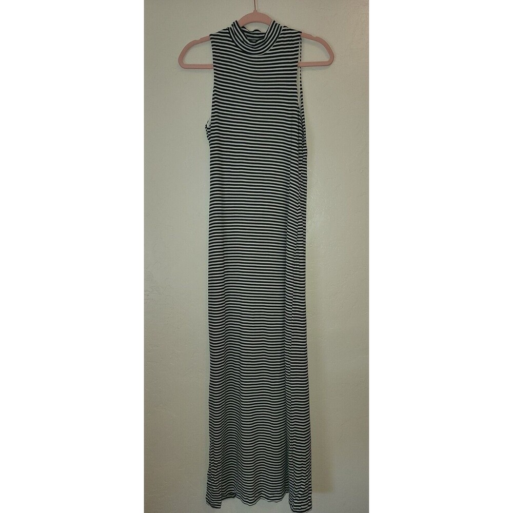 Velvet Torch Womens XS Maxi Dress Ribbed Blue White Stripe Mock Neck Grunge 90s